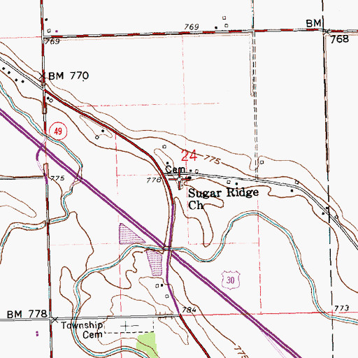 Topographic Map of Sugar Ridge Cemetery, OH