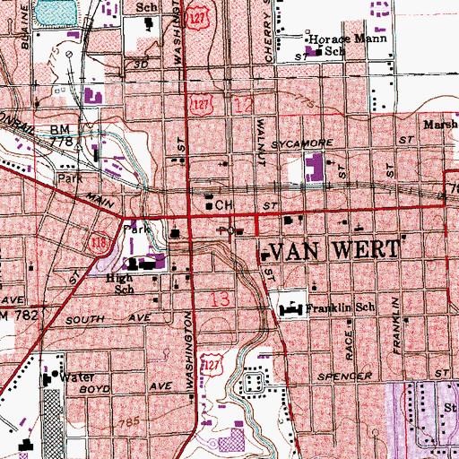 Topographic Map of Van Wert Christian Center, OH