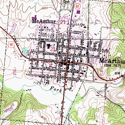Topographic Map of Herbert Wescoat Memorial Library, OH