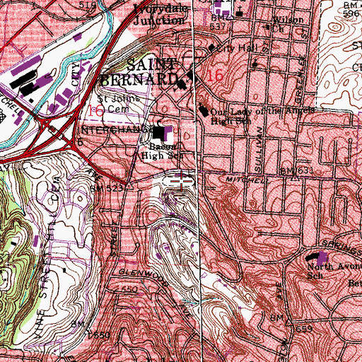 Topographic Map of Bron Bacevich Stadium, OH