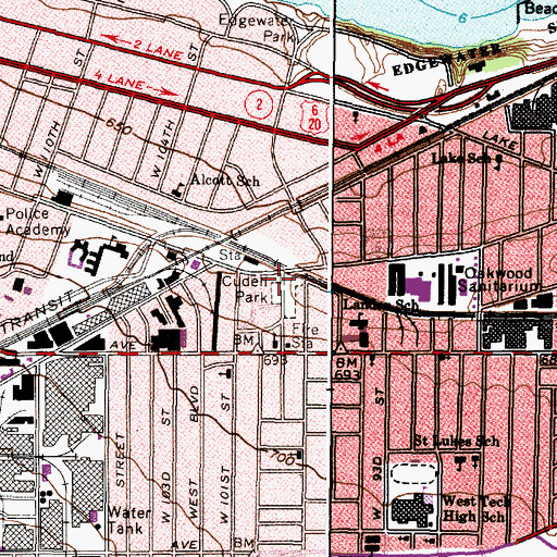 Topographic Map of Cudell Recreation Center, OH