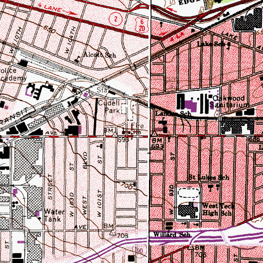 Topographic Map of Cleveland Fire Department Station 23, OH