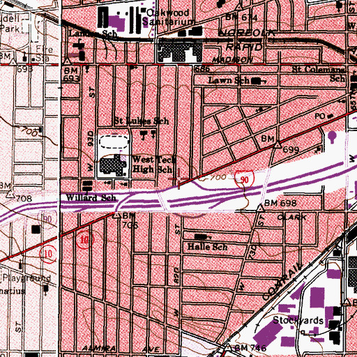 Topographic Map of Lorain Branch Cleveland Public Library, OH