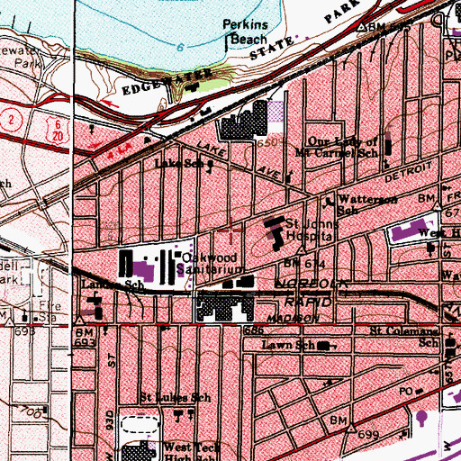 Topographic Map of Saint Anthonys Home for Working Boys, OH