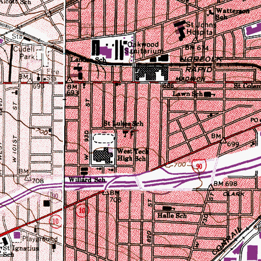 Topographic Map of Saint Lukes Lutheran Church, OH