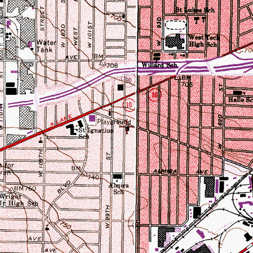 Topographic Map of West Side Hungarian Evangelical Lutheran Church, OH