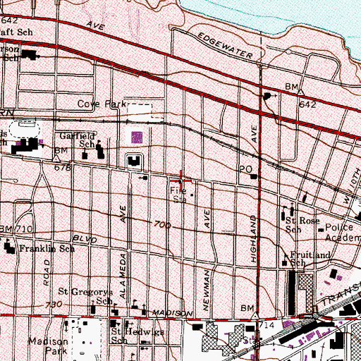 Topographic Map of Detroit Avenue Methodist Church, OH
