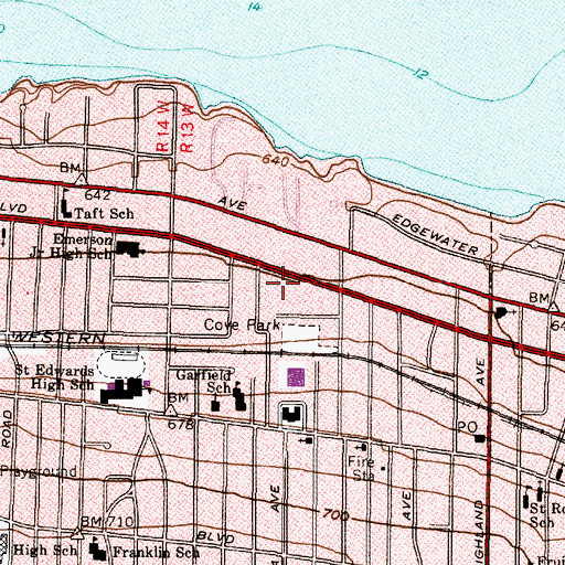 Topographic Map of Lakewood Fire Department Station 3, OH