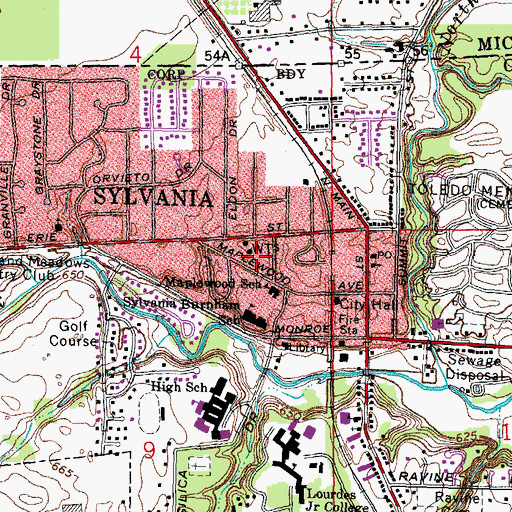 Topographic Map of Sylvania Water Works, OH