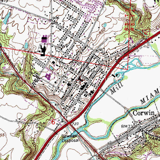 Topographic Map of Waynesville Methodist Church, OH