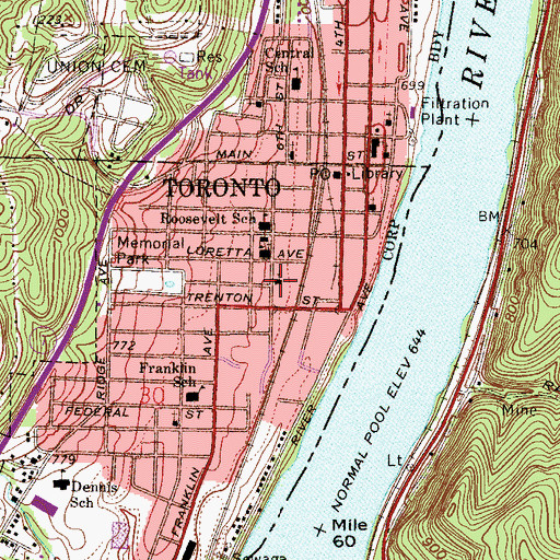 Topographic Map of Toronto First Church of the Nazarene, OH