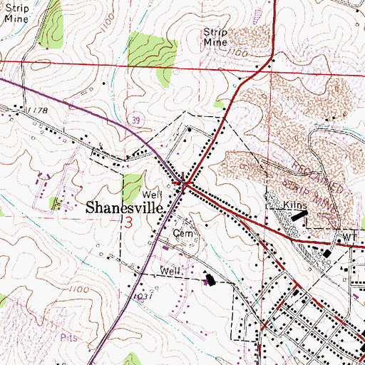 Topographic Map of Shanesville Lutheran Church, OH