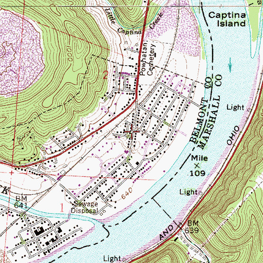 Topographic Map of Powhatan United Methodist Church, OH