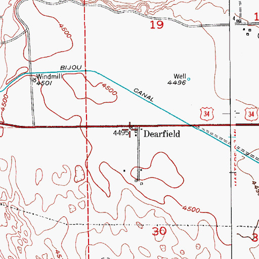 Topographic Map of Dearfield, CO