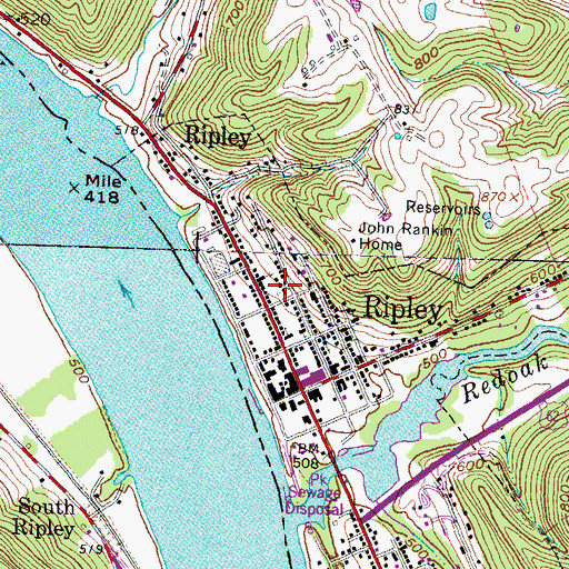 Topographic Map of Ripley First Presbyterian Church, OH