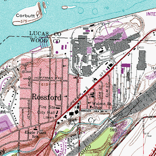 Topographic Map of Rossford First Baptist Church, OH