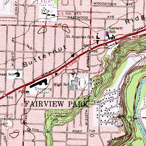 Topographic Map of Fairview Park Regional Branch Cuyahoga County Public Library, OH