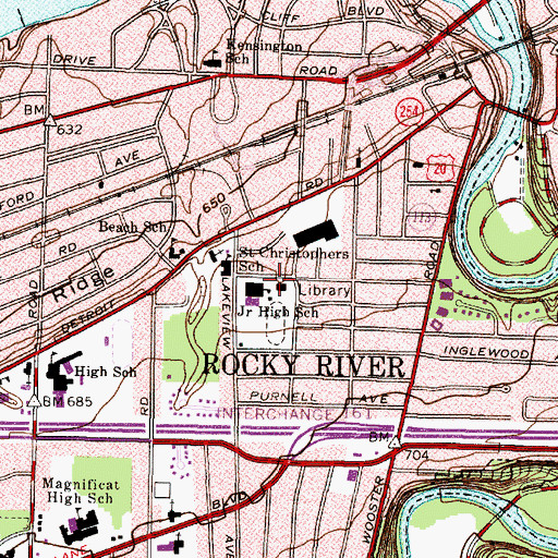 Topographic Map of Rocky River Public Library, OH