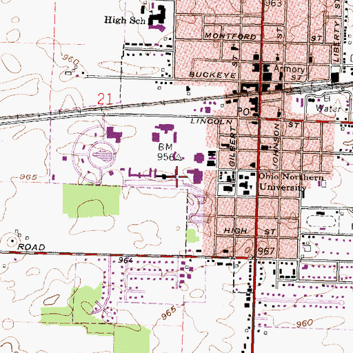 Topographic Map of Brookhart Hall, OH