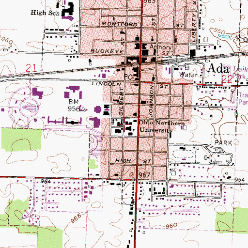 Topographic Map of Elzay Gallery of Art, OH