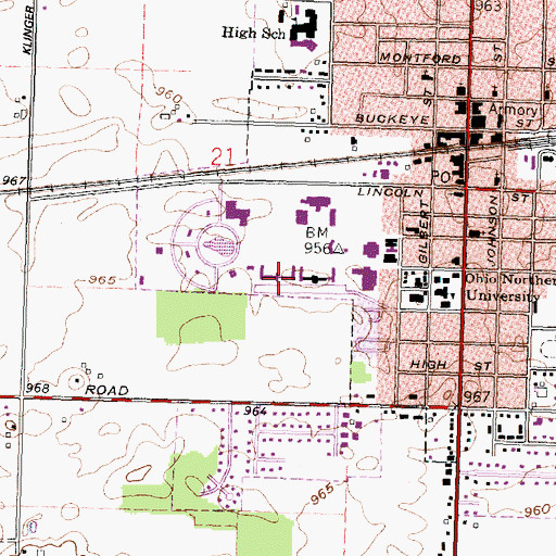 Topographic Map of Founders Hall, OH