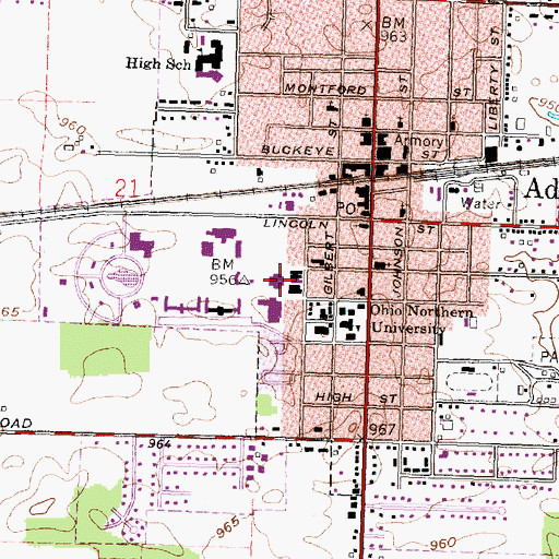 Topographic Map of Heterick Memorial Library, OH