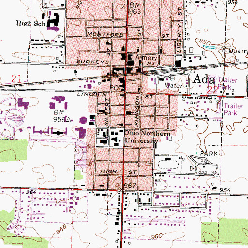 Topographic Map of Huber Memorial Hall, OH