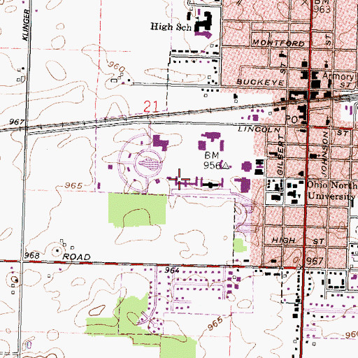 Topographic Map of Maglott Hall, OH