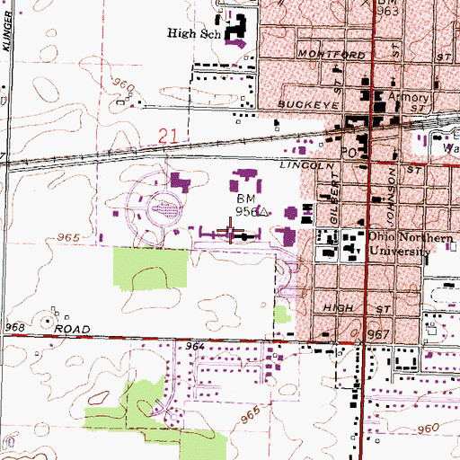 Topographic Map of Park Hall, OH