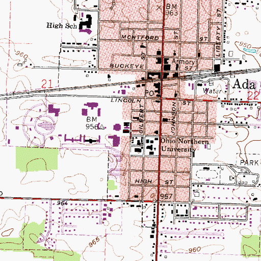 Topographic Map of Taft Memorial Hall, OH