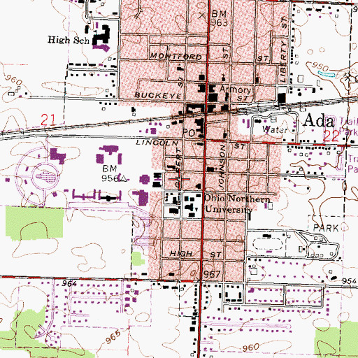 Topographic Map of Tilton Hall of Law, OH