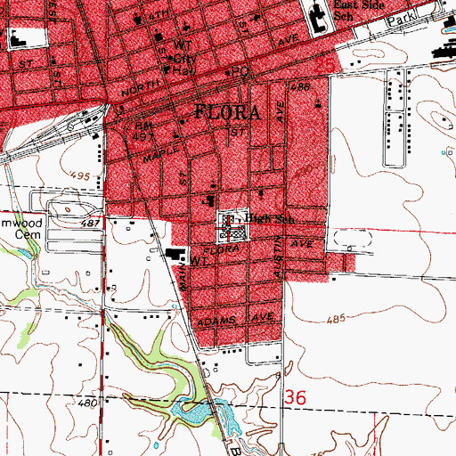 Topographic Map of Flora High School, IL