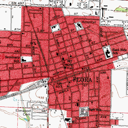 Topographic Map of Flora Public Library, IL