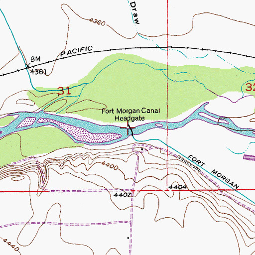 Topographic Map of Fort Morgan Canal Headgate, CO