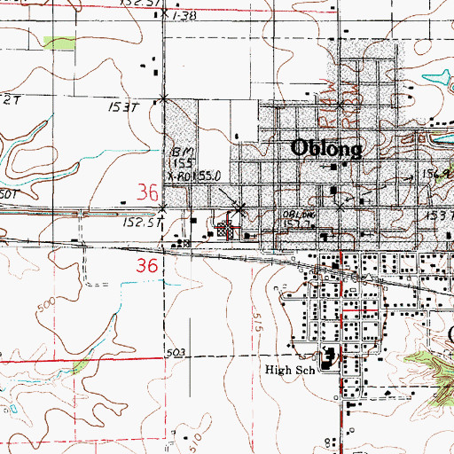 Topographic Map of Oblong Elementary School, IL