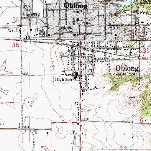 Topographic Map of Oblong High School, IL