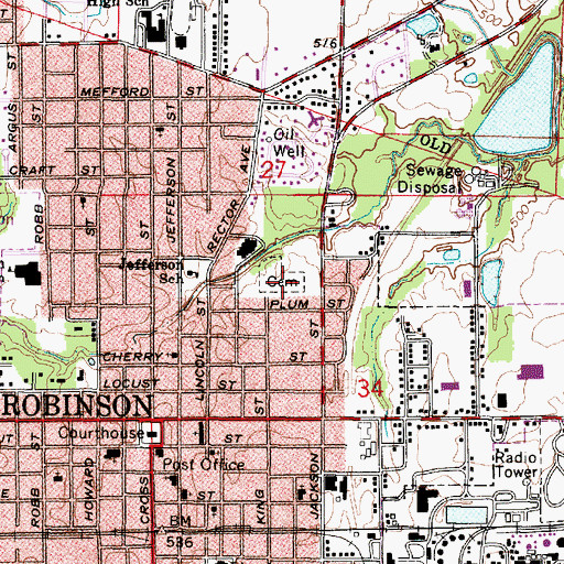 Topographic Map of Old Robinson Cemetery, IL