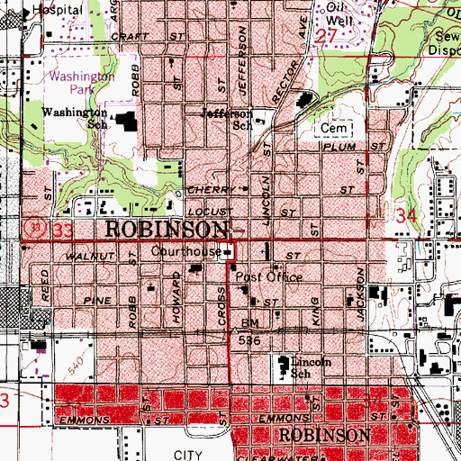 Topographic Map of Robinson City Hall, IL