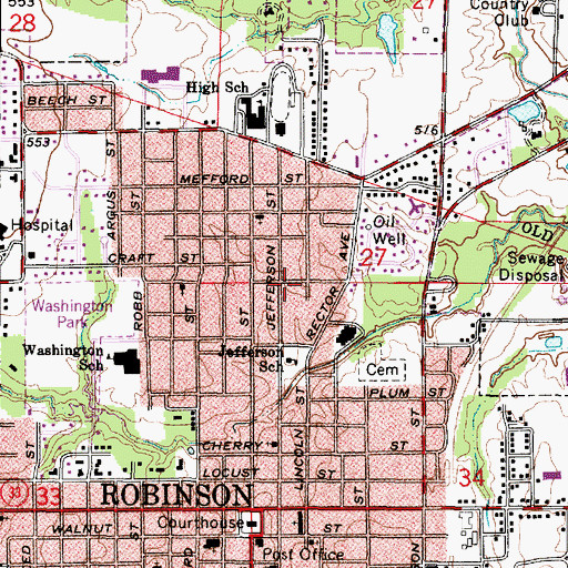 Topographic Map of Robinson Township Public Library, IL