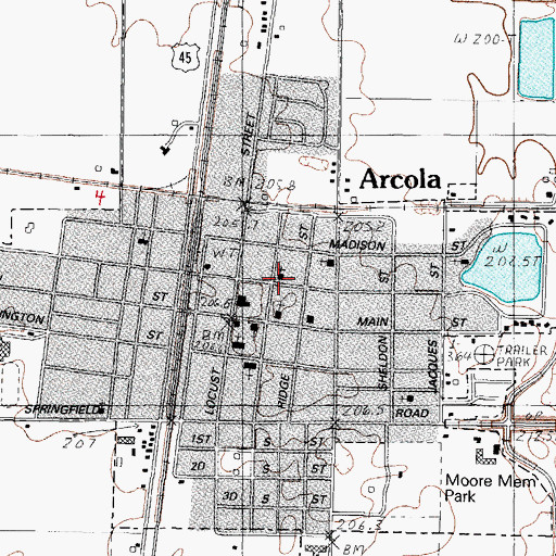 Topographic Map of Arcola Presbyterian Church, IL