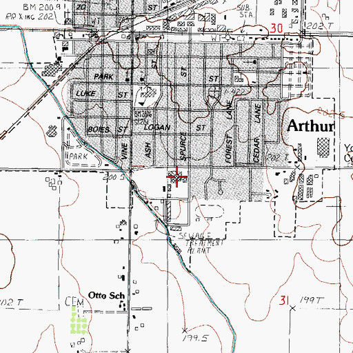 Topographic Map of Arthur Senior High School, IL
