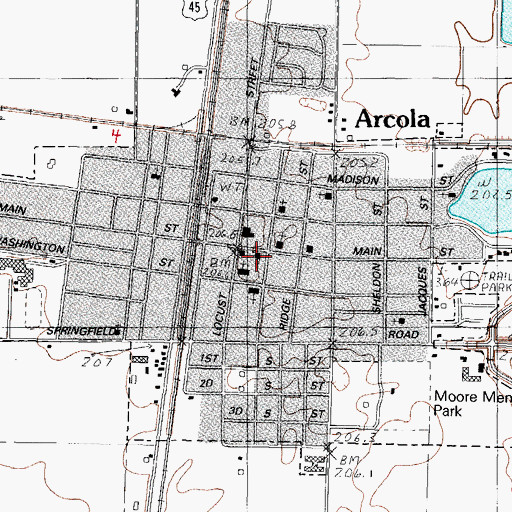 Topographic Map of First Baptist Church of Arcola, IL