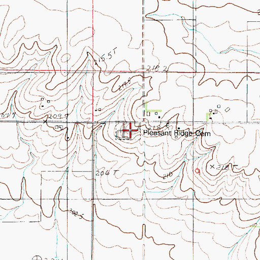 Topographic Map of Pleasant Ridge Cemetery, IL
