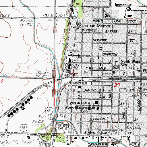 Topographic Map of Tuscola City Hall, IL