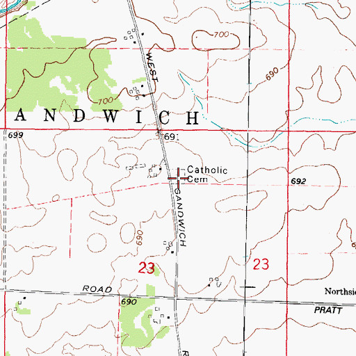 Topographic Map of Saint Paul's Catholic Cemetery, IL