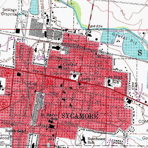 Topographic Map of DeKalb County Courthouse, IL