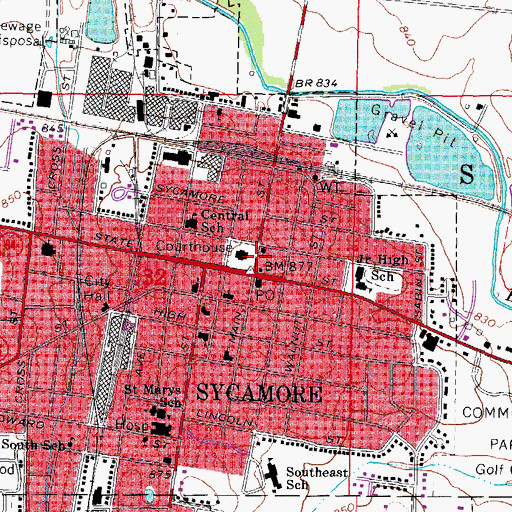 Topographic Map of DeKalb County Public Safety Building, IL