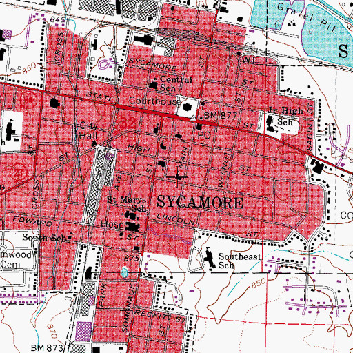 Topographic Map of Evangelical Lutheran Church of Saint John, IL