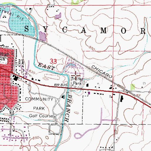 Topographic Map of Evergreen Village Mobile Home Park, IL