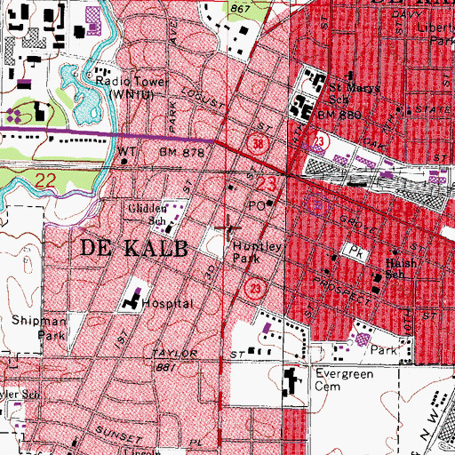 Topographic Map of First Baptist Church of DeKalb, IL
